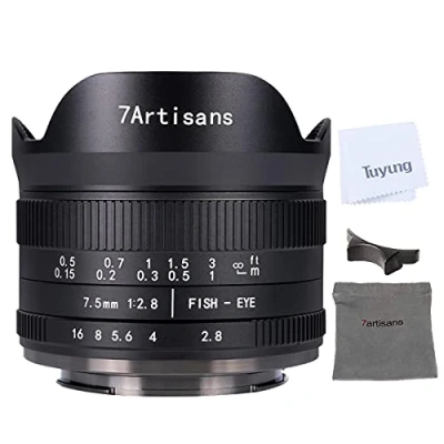 Abbildung von 7artisans 7,5 mm f2,8 APS C Manuelles Fischaugenobjektiv für Fujifilm Kameras mit Schutzlinsenkappe Schwarz