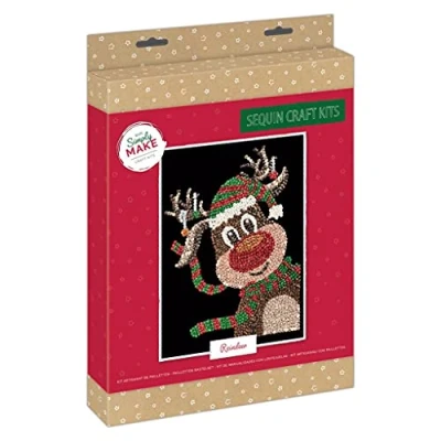 Abbildung von Simply MAKE Pailletten Bastelset, Weihnachts Rentier Design für Kinder und Erwachsene, lebendige Mosaik Bastelarbeiten, Pin Kunst zum Basteln, perfekt