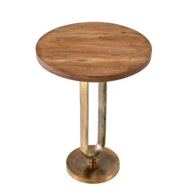Abbildung von riess ambiente Beistelltisch ELEGANCE 60cm natur / messing (Einzelartikel, 1 St), Wohnzimmer · Massivholz Metall rund handmade Modern Design