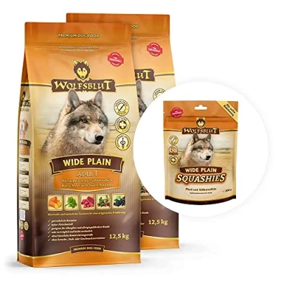 Abbildung von Wolfsblut Wide Plain 2 x 12,5 kg + 300 g Gratis Squashies Snack Pferd Trockenfutter Hundefutter Getreidefrei