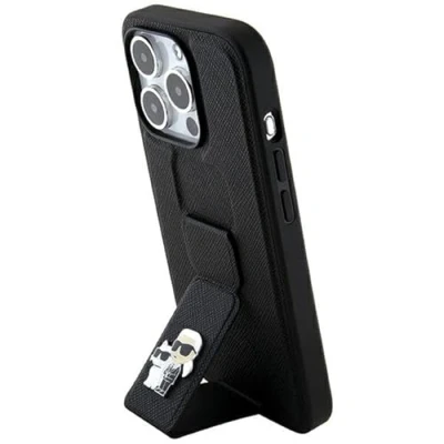 Abbildung von Karl Lagerfeld KLHCP13LGSAKCPK Hülle für iPhone 13 Pro / 6.1&quot; Schwarz hardcase Gripstand Saffiano Karl&amp;Choupette Pins