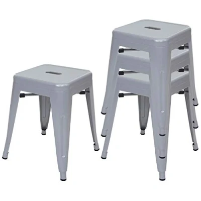 Abbildung von 4er Set Hocker HWC A73, Metallhocker Sitzhocker, Metall Industriedesign stapelbar grau