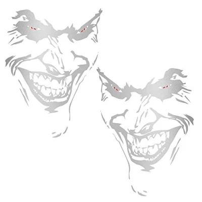 Abbildung von Finest Folia Joker Aufkleber 10x7cm Why so serious Schriftzug Spruch Fahrzeug Dekor Folie für Auto Bus Wohnwagen Kfz Zubehör Autoaufkleber Clown (Silber Metallic, K059 + K060 2X Joker)