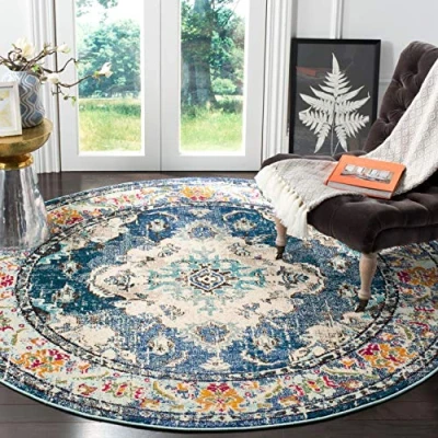Abbildung von Safavieh Zeitgenössische Teppich für Wohnzimmer, Esszimmer, Schlafzimmer, Madison Collection, Kurzer Flor, Silber und Elfenbein, 274 x 366 cm