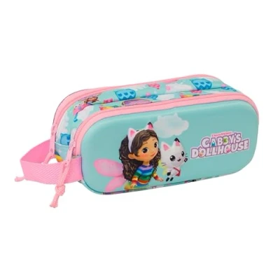 Abbildung von Safta GABBY&#039;S Dollhouse 3D Federmäppchen für Kinder, ideal Kinder im Schulalter, bequem und vielseitig, Qualität Widerstandsfähigkeit, 21 x 6 8 cm, Hellblau/Rosa, Himmelblau/Rosa, Estándar,