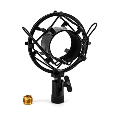 Abbildung von QWORK® Metall Mikrofonspinne, Mikrofonständer Shock Mount Reduziert Vibrations für Mikrofon mit 45 mm bis 50 Durchmesser (Schwarz)
