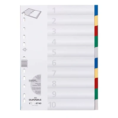 Abbildung von Durable Ordnerregister, aus PP, Tabe blanko/2 x 5 farbig, für A4, 10 Blatt, 25er Packung, 674027