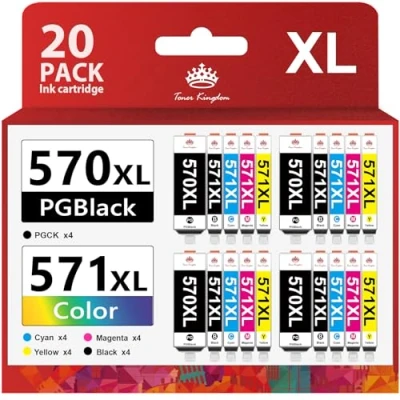 Abbildung von Toner Kingdom 20 Pack 570XL 571XL Tintenpatrone Kompatibel mit Canon PGI 570 CLI 571 XL für PIXMA TS5050 MG5750 MG5751 TS5055 MG5752 MG6850 MG5753 MG6851 MG6852 TS5051 TS6051 TS6050 TS6052