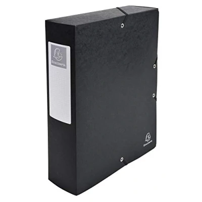 Abbildung von Exacompta Ref. 50831E 6 Ordnungsboxen mit Gummibändern Exabox aus Hochglanzkarton 600 g/m² Rücken 8 cm Maße 25 x 33 für A4 Dokumente Farbe schwarz fertig montiert