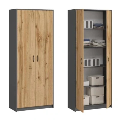 Abbildung von Kleiderschrank Mehrzweckschrank Regal anthrazit Eiche 74cm breit 180cm hoch mit Vier Einlegeböden, Aktenschrank Haushaltsschrank Schrank Organizer aus Holz für Schlafzimmer Flur Keller Büro