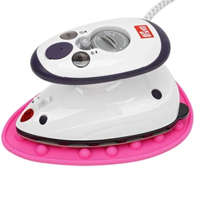 Abbildung von Prym Mini Dampf Bügeleisen Mit SEMPLIX Silikon Ablage Im Set (Pinky), Kleines Leichtes Für Reise und Zuhause