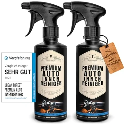 Abbildung von Cockpitreiniger für Cockpitpflege Premium Auto Innenreiniger Kunststoff, Polster, Leder, Innenraum, Armaturenbrett, Cockpitspray mit Matteffect von URBAN Forest (2 x 500ml)