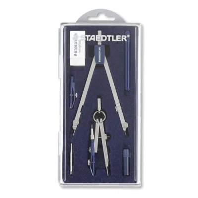 Abbildung von STAEDTLER 559 C07 ST Zirkel Set (exakt und präzise, abknickbarer Bleischenkel Nadelschuh, mit Messingzirkel Zubehör im Klappdeckeletui)