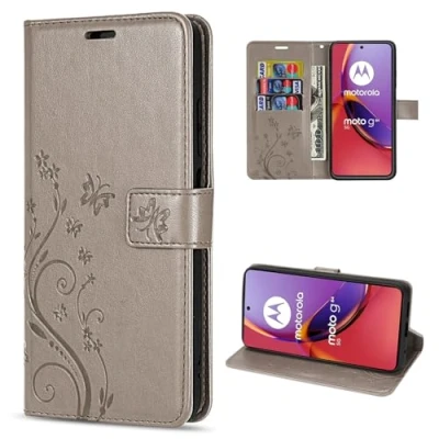 Abbildung von betterfon Motorola Moto G84 Hülle Handyhülle Handy Tasche PU Leder mit [Standfunktion] [Kartenfächern] in Grau