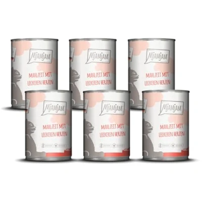 Abbildung von MjAMjAM Premium Nassfutter für Katzen Mahlzeit mit leckeren Herzen, 6er Pack (6 x 400 g), getreidefrei extra viel Fleisch