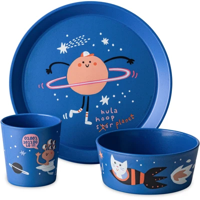 Abbildung von KOZIOL Kindergeschirr Set Kleiner Teller + Schale Becher CONNECT SPACE (3 tlg), 1 Personen, Kunststoff, 100% melaminfrei &amp; recycelbar, CO² neutral in Deutschland produziert!