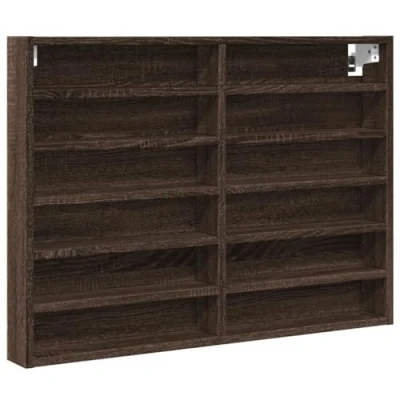 Abbildung von vidaXL Vitrinenschrank, Sammlervitrine 12 Ablagen, Hängevitrine Wandregal für Wohnzimmer, Glasvitrine Wandvitrine Hängeregal, Braun Eichen Optik Holzwerkstoff