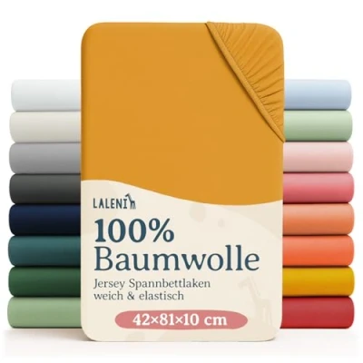 Abbildung von Laleni Jersey Spannbettlaken 42x81 cm Baby Original Oeko TEX zertifiziertes Beistellbett Stubenwagen Bezug aus 100% Baumwolle Bettwäsche in Gelb