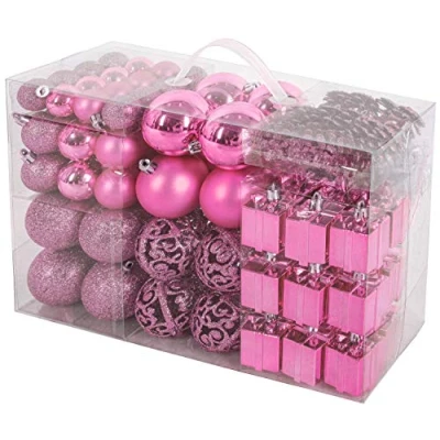 Abbildung von BRUBAKER 101 teiliges Premium Weihnachtskugel Set mit Baumspitze Rosa Funkelnde Christbaumkugeln für den Weihnachtsbaum