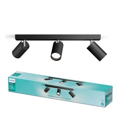 Abbildung von Philips Idris LED 3er Spotleuchte, GU10 Lampe nicht enthalten, Schwarz, IP44, wasserfest