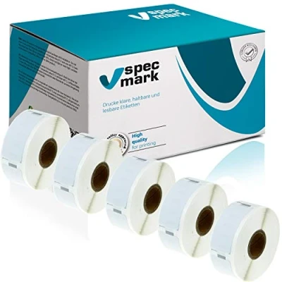 Abbildung von specmark 5 Etiketten Rollen kompatibel mit DYMO 11352 25mm x 54mm S0722520 500 Stück zu allen Etikettendruckern Label Writer 450 4XL Seiko SLP
