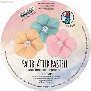 Abbildung von Ursus 3157499 Faltblätter Pastell, rund, Durchmesser ca. 15 cm, 100 Blatt in 10 verschiedenen Farben, aus Tonzeichenpapier 130 g/qm, durchgefärbt, hohe Farbbrillianz und Lichtbeständigkeit