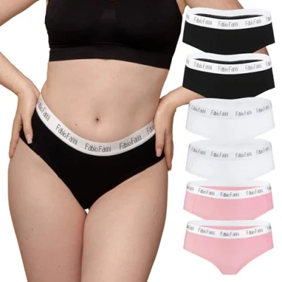 Abbildung von Fabio Farini 6ER PACK Cotton Hipster SLIP MIT Weiss Abgesetzten BUND Panties, Damen, Größe: 42, Schwarz weiß rosa
