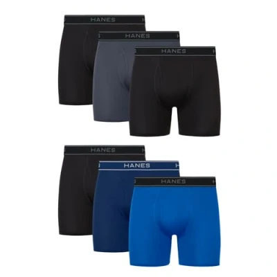 Abbildung von Hanes Herren Value Performance Stretch Boxer Brief Underwear, Moisture Wicking, 6 Pack Retroshorts, Schwarz/Blau/Grau, Medium (6er Pack)
