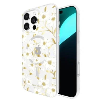 Abbildung von kate spade new york Schutzhülle für iPhone 16 Pro Max kompatibel mit MagSafe Designer Handyhülle Sonnenschein Blumen Edelsteine
