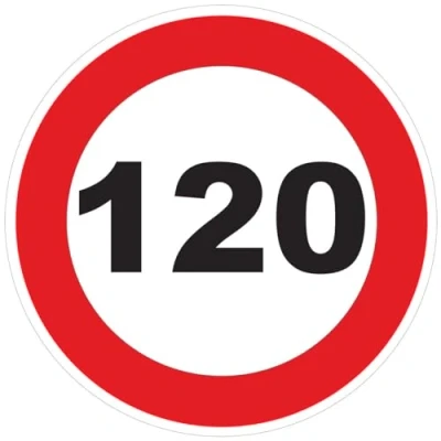 Abbildung von Aufkleber Geschwindigkeitsbegrenzung für Busse, Kreis, Rot Traktor, Schwergewicht, Geschwindigkeitsbegrenzung, LKW, 120 km/h, selbstklebend, 15 cm Durchmesser