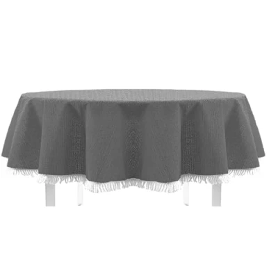 Abbildung von EXKLUSIV HEIMTEXTIL Gartentischdecke mit Fransen Tischdecke rund oval eckig Classic 150x210 cm dunkelgrau