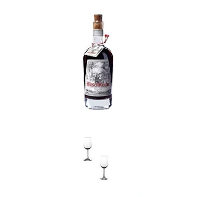 Abbildung von Hirschrudel Kräuterlikör 0,5 Liter + Nosing Gläser Kelchglas Bugatti mit Eichstrich 2cl und 4cl 2 Stück
