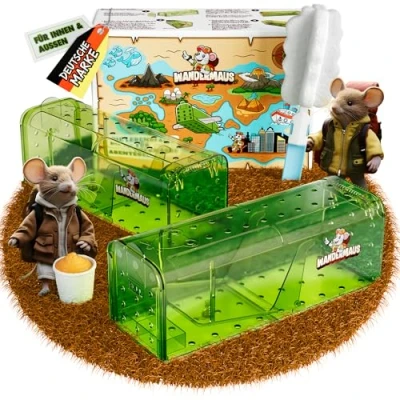 Abbildung von WANDERMAUS Lebendfalle Maus I 2er Set Mausefalle lebend inkl. Futterbecher &amp; Reinigungsbürste Wassernapf hygienisch kein Tierkontakt tierfreundlich Mäusefalle extra groß Mouse Trap