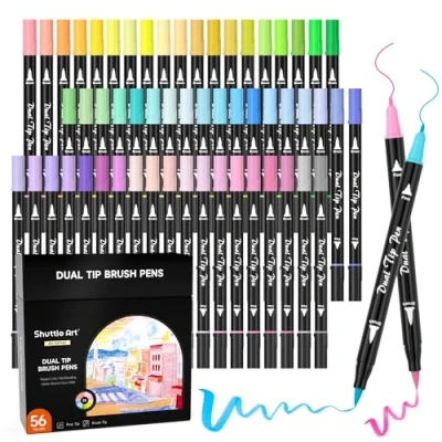 Abbildung von Shuttle Art 56 Brush Pen Set, Pastell Filzstifte dicke und dünne, Kinder mit Doppelspitze, Pinselstifte，Aquarellstifte für Erwachsene zum Malen, Handlettering Kalligraphie