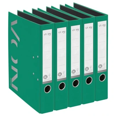 Abbildung von VON Leitz 5er Pack Ordner A4, 100 % Recyclingpapier, 50 mm Rückenbreite, Für 350 Blatt, Blauer Engel &amp; FSC zertifiziert, Schule, Studium Haushalt, Grün, 10580055