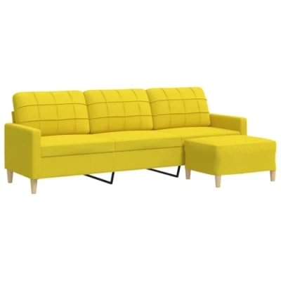 Abbildung von vidaXL Sofa 3 Sitzer, Couch mit Fußhocker Metallgestell, Polstersofa Stoffsofa für Wohnzimmer, Loungesofa Sitzmöbel, Modern, Hellgelb Stoff