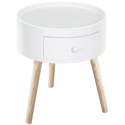 Abbildung von HOMCOM Couchtisch Beistelltisch mit Schublade, Runder Sofatisch (Wohnzimmertisch, 1 St., Beistelltisch), bis 50 kg Belastbar, Weiß, 38 x 45 cm