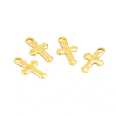 Abbildung von Vintageparts Anhänger als Kreuz aus 304 Edelstahl in goldfarben 4 Stück zum Schmuck selber basteln
