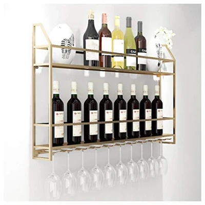 Abbildung von ANSNOW Hängender Stielglashalter, Industrielles Weinregal, Wandhalterung Mit Weingläserhalter, Weinflaschenhalter Aus Metall, Weinschrank, Weinregal Für Bar/Schränke/Küche, Goldenes Decken