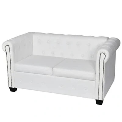 Abbildung von Keketa Chesterfield Sofa 2 Sitzer Sofagarnitur Couchgarnitur Couch für Wohnzimmer Lounge Rückenlehnensofa Kunstleder Weiß