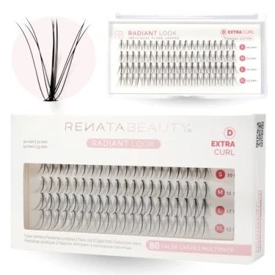 Abbildung von Renata Beauty 10D RADIANT Look [D Curl] einzelne falsche Wimpern Fake Lash Cluster individuelle Büschel natürlich wirkende Faux Lashes in den Längen 10 13mm Set mit 80 St.