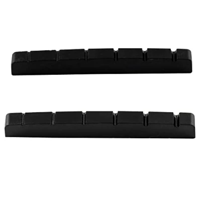 Abbildung von Musiclily Pro Harnstoffharz Kunststoff 42mm Geschlitzt Strat Tele Sattel Flacher Boden Nut für 6 Saiter Stratocaster E Gitarre, Schwarz(2 Stück)