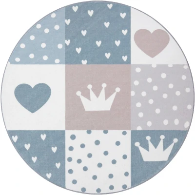 Abbildung von Paco Home Kinderteppich &quot;Eliz 391&quot;, rund, Kurzflor, Spielteppich, Patchwork Muster, Motiv Krone, Herz &amp; Punkte