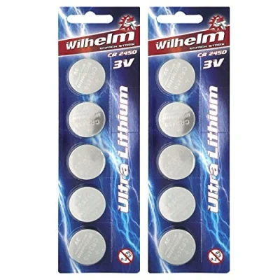Abbildung von 10 x CR2450 WILHELM Lithium Knopfzelle 3V 600mAh ø24,5x5,0mm Batterie DL 2450