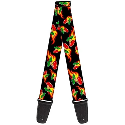 Abbildung von Buckle Down Gitarrengurt Flaming Cherries Scattered Black 5.1 cm Breit