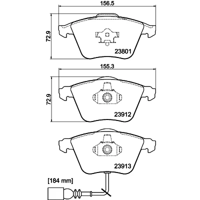 Abbildung von HELLA 8DB 355 010 351 Bremsbelagsatz mit integriertem Verschleißwarnkontakt VOLKSWAGEN: Golf 5 Schrägheck, Passat B6 Variant, Limousine