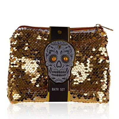 Abbildung von accentra Geschenkset SKULL CHIC Pflege Set im White Musk Duft 3 teiliges Geschenk in stylischer Pailletten Kosmetiktasche Totenkopf Look