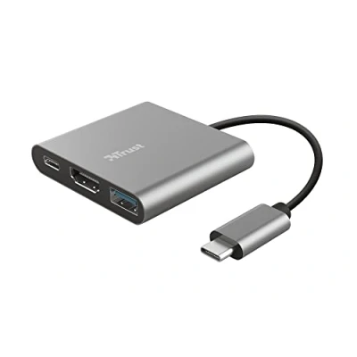 Abbildung von Trust Dalyx 3 in 1 USB C Multiadapter, Ladeanschluss Typ C, USB, HDMI für externen Bildschirm oder TV Gerät, PC, MacBook, Chromebook, Laptop