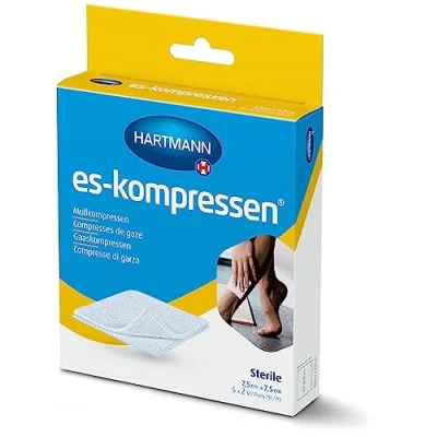 Abbildung von ES KOMPRESSEN Mullkompressen steril 7,5x7,5 cm 8fach 17fädig 5X2 St