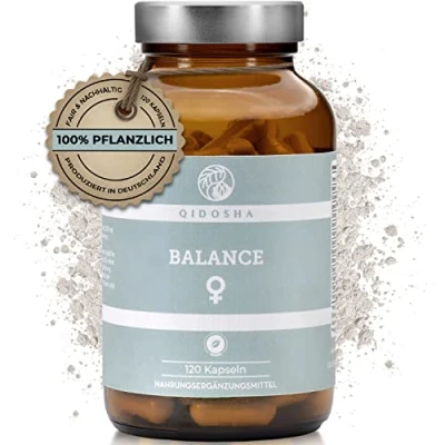 Abbildung von QIDOSHA® Wechseljahre Komplex pflanzlich, 120 Kapseln im Glas, mit Yams, Rotklee, Cordyceps, Hopfen, Baldrian, Mönchspfeffer, Eisen &amp; B Vitaminen, Meno Balance, deutsche Fertigung